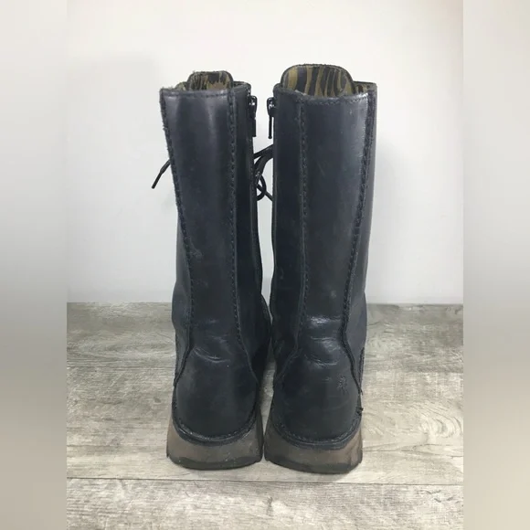 Fly London Ster Military Black Leather Combat Women's Lace Up Boots Size 8-8.5 - Picture 7 of 12